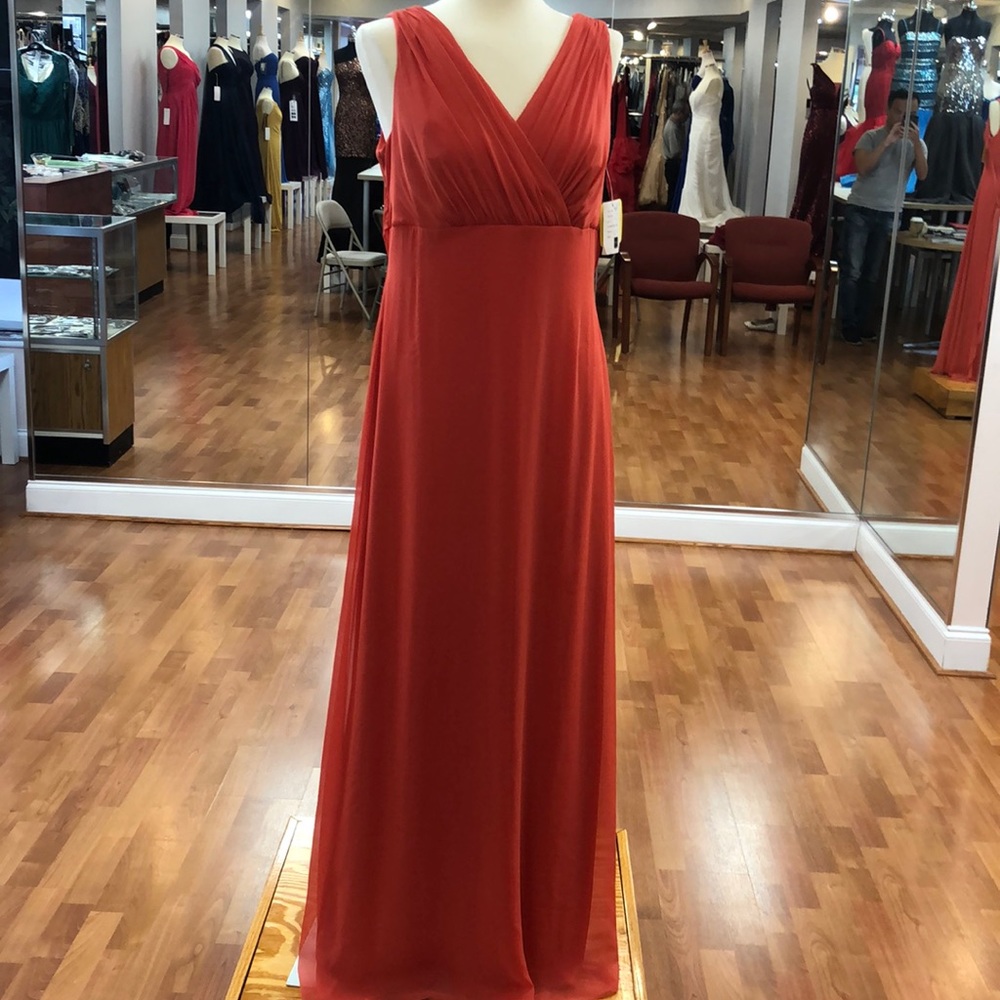 orange bridesmaid dress almost like burnt orange or spice orange